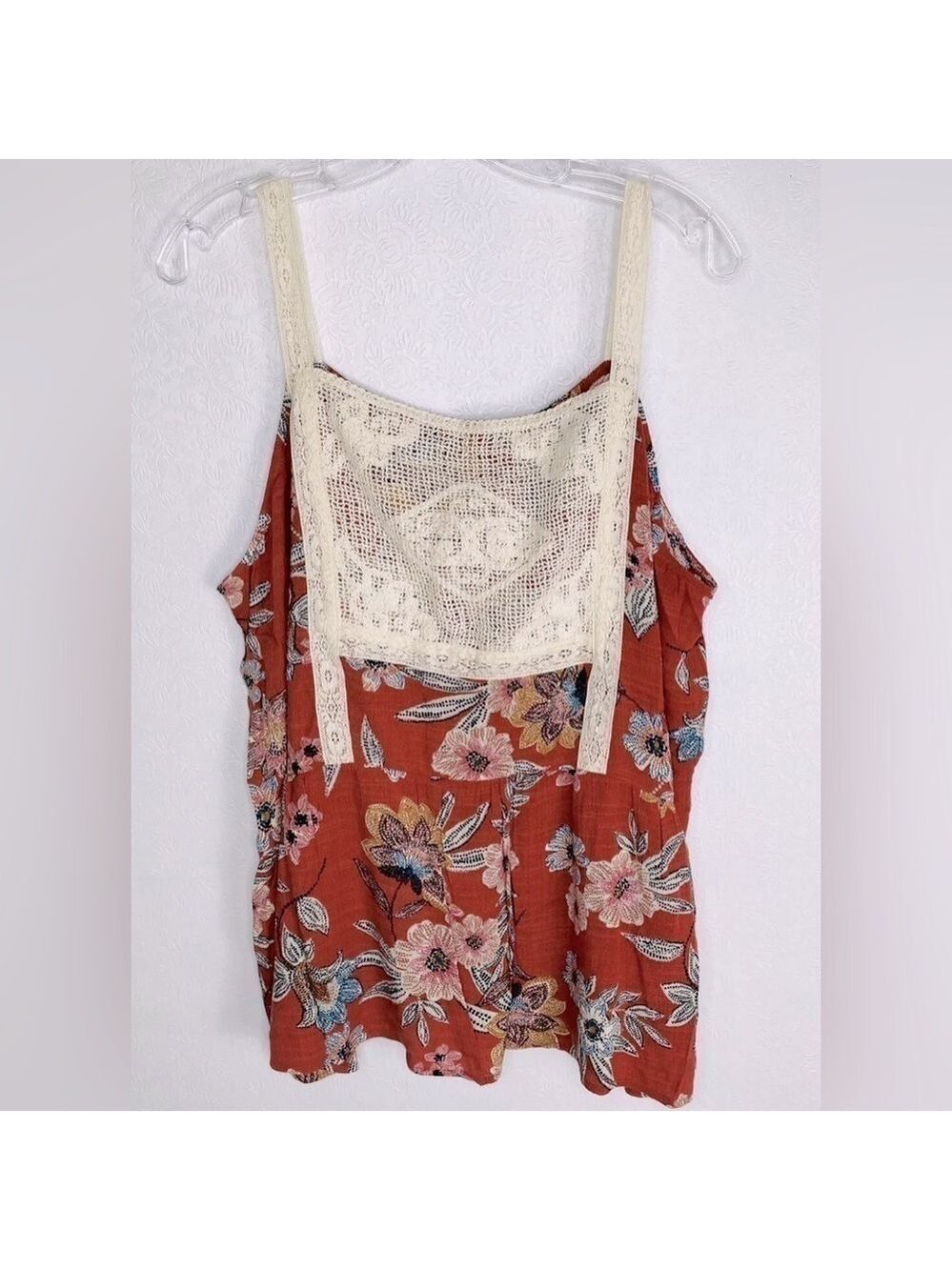 Maurices Rust Floral Lace Bib Tank Top Plus Size 3X Rayon NWT